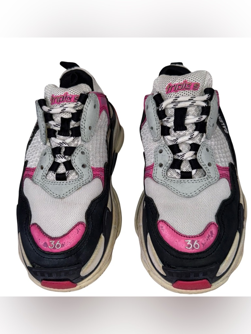 Balenciaga Women’s Triple S White Pink Black Multi-Layer Sneakers - Picture 2 of 7